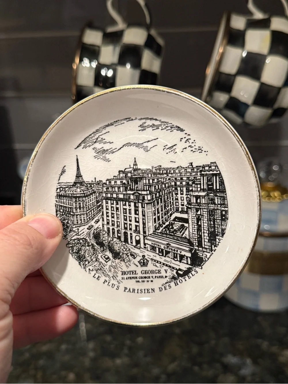 Parisian Hotel Decorative Trinket Dish - White with Black Illustration